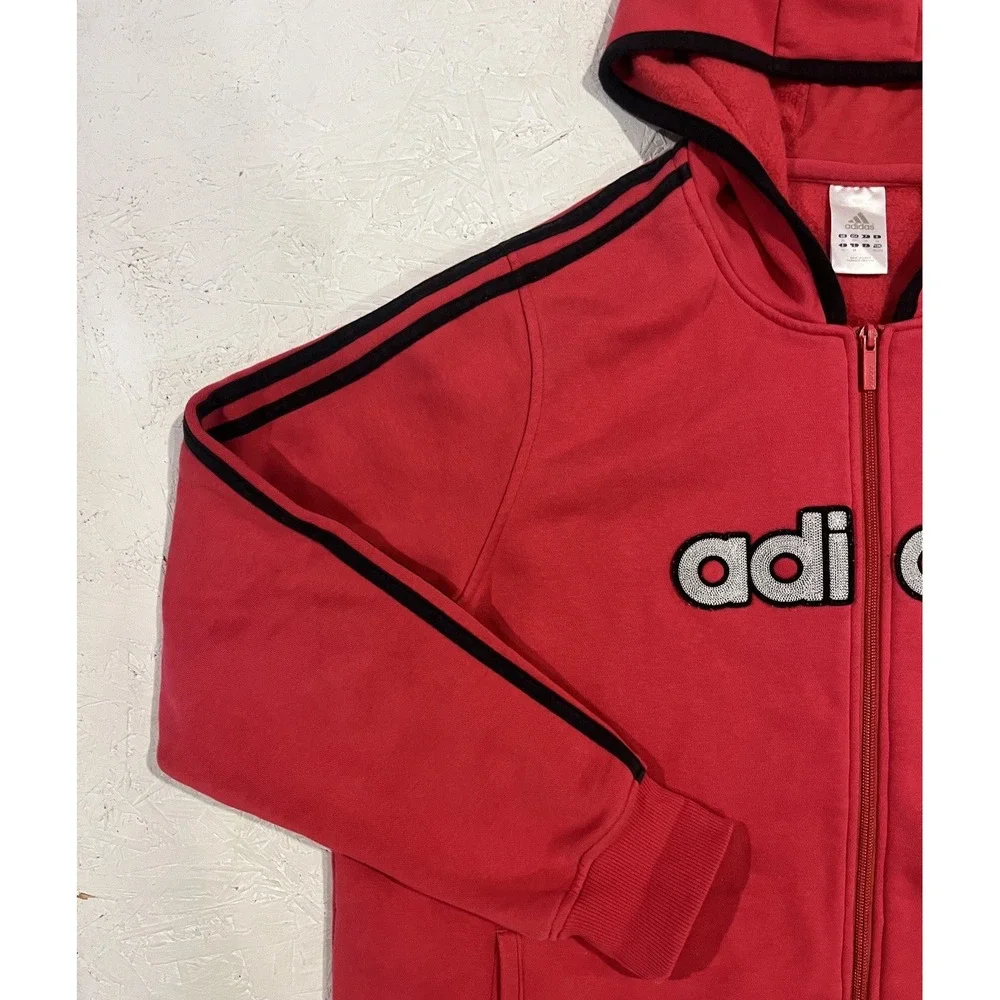Vintage‎ 3 Strips Label ADIDAS Embroidered Zippered Hooded Sweatshirt Mens 2XL
